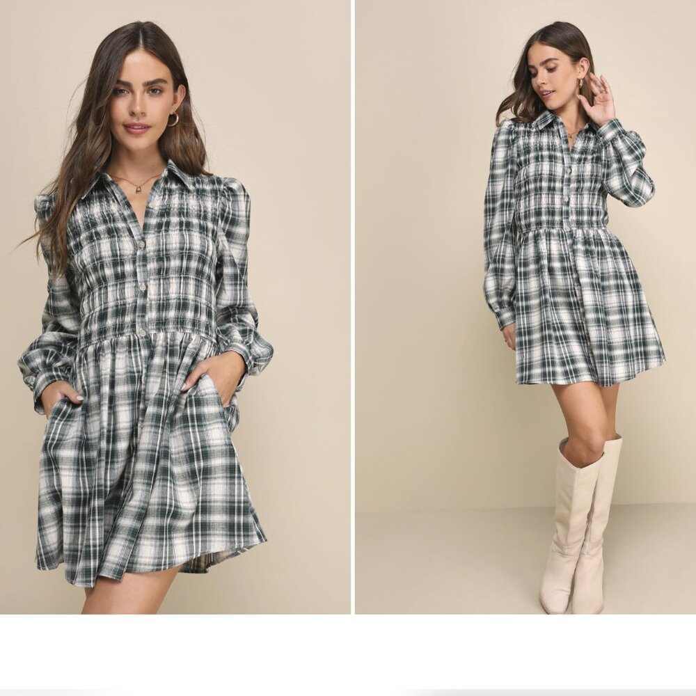 Plaid Cotton Fit & Flare Shirtdress with Pockets!